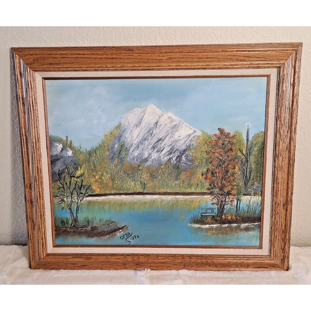Original Signed Vintage Framed Oil Painting Fall Autumn in the Mountains